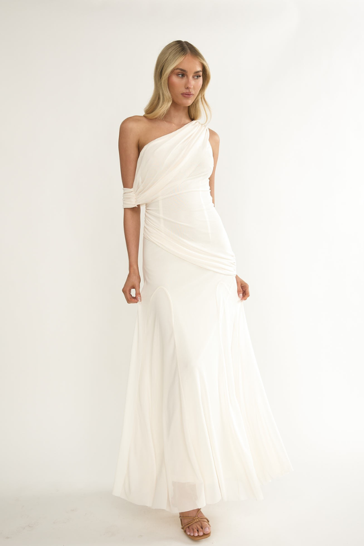 OYSTER ONE SHOULDER WRAP MAXI MEDIUM OYSTER ONE SHOULDER WRAP MAXI MEDIUM