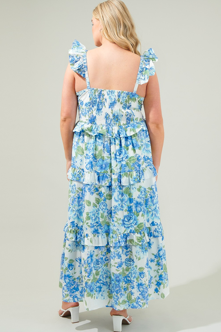 Truth Be Told Blue Floral Tiered Maxi Dress