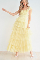 pale yellow swiss dot ruffle maxi dress