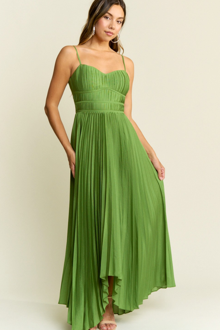 Verdelle Pleated Maxi Dress L / Green Verdelle Pleated Maxi Dress L / Green