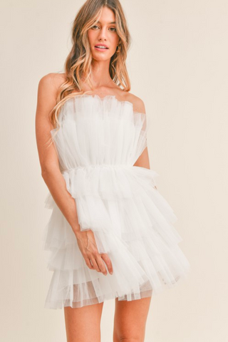 white tulle mini dress