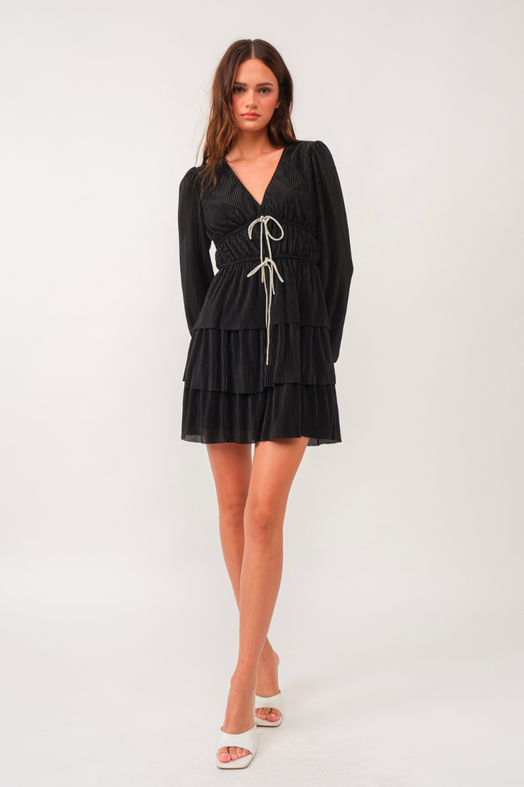 black dress with rhinestone bows Wren Rhinestone Bow Mini Dress