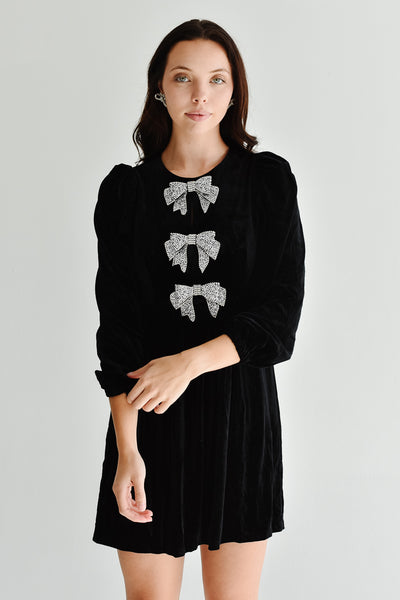 Glow Bow Velvet Dress Black / XS