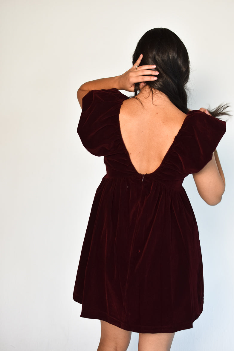 Brooks Burgundy Velvet Bow Mini Dress - FINAL SALE Confte Brooks Burgundy Velvet Bow Mini Dress - FINAL SALE Confte