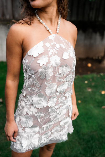 knee length dresses for ladies Women's Feeling Charming V Neck Floral Mini Dress in Cream main image 0