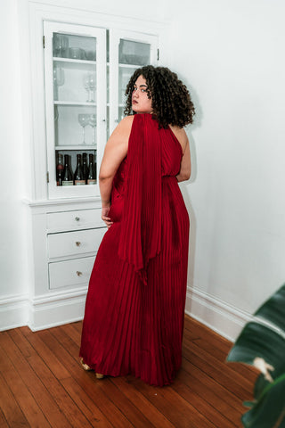 Rosalind Red Pleated One Shoulder Maxi