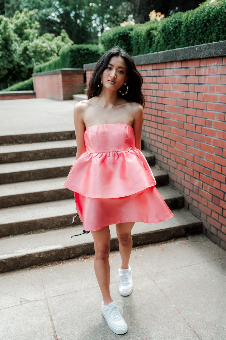 city lights pink strapless tiered mini dress