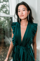 clara alpine green pleated maxi dress