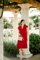 erika red flutter sleeve midi dress