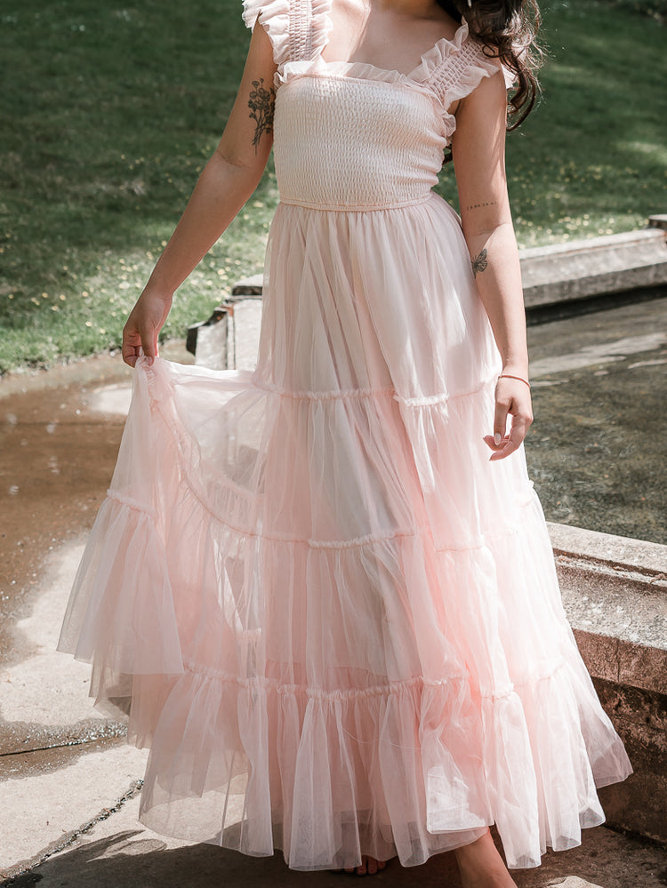 Fiori Tulle Tiered Maxi Dress - Pink