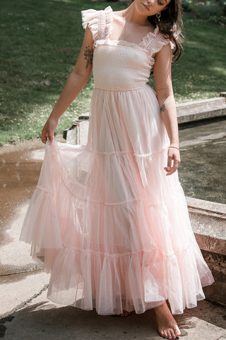Fiori Tulle Tiered Maxi Dress - Pink
