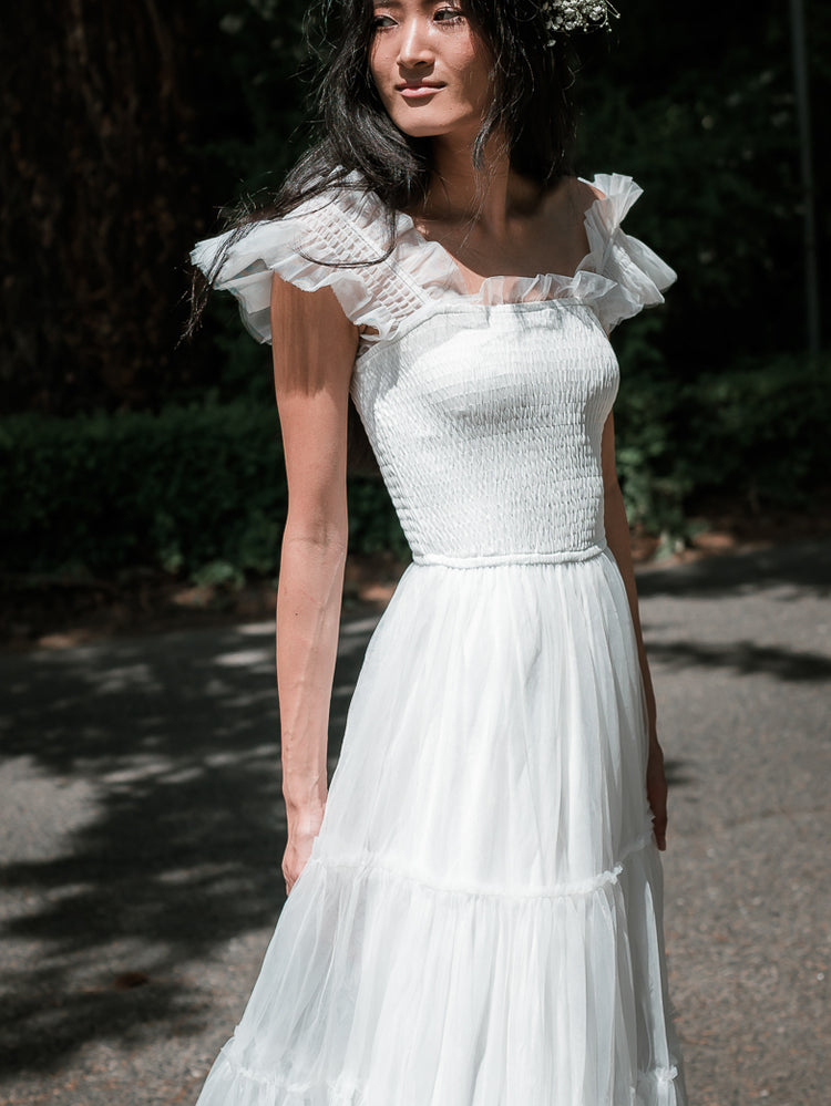 Fiori Tulle Tiered Maxi Dress - White