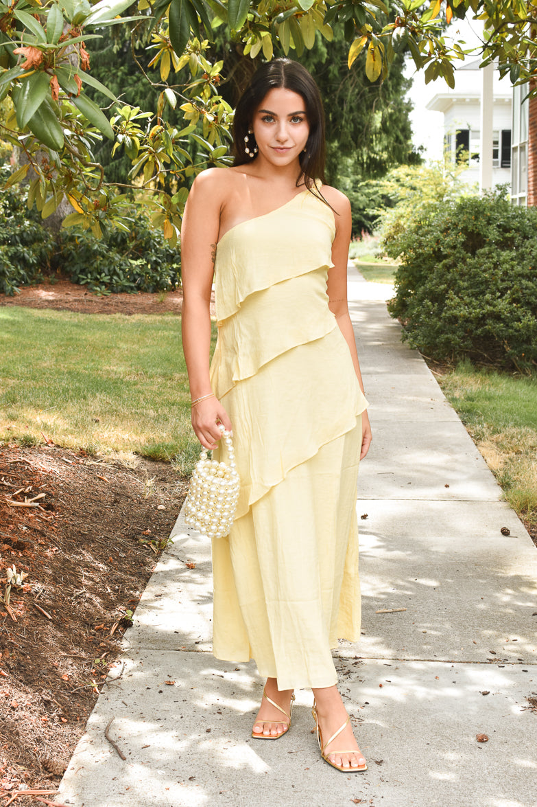 Francesca One Shoulder Butter Yellow Maxi Dress