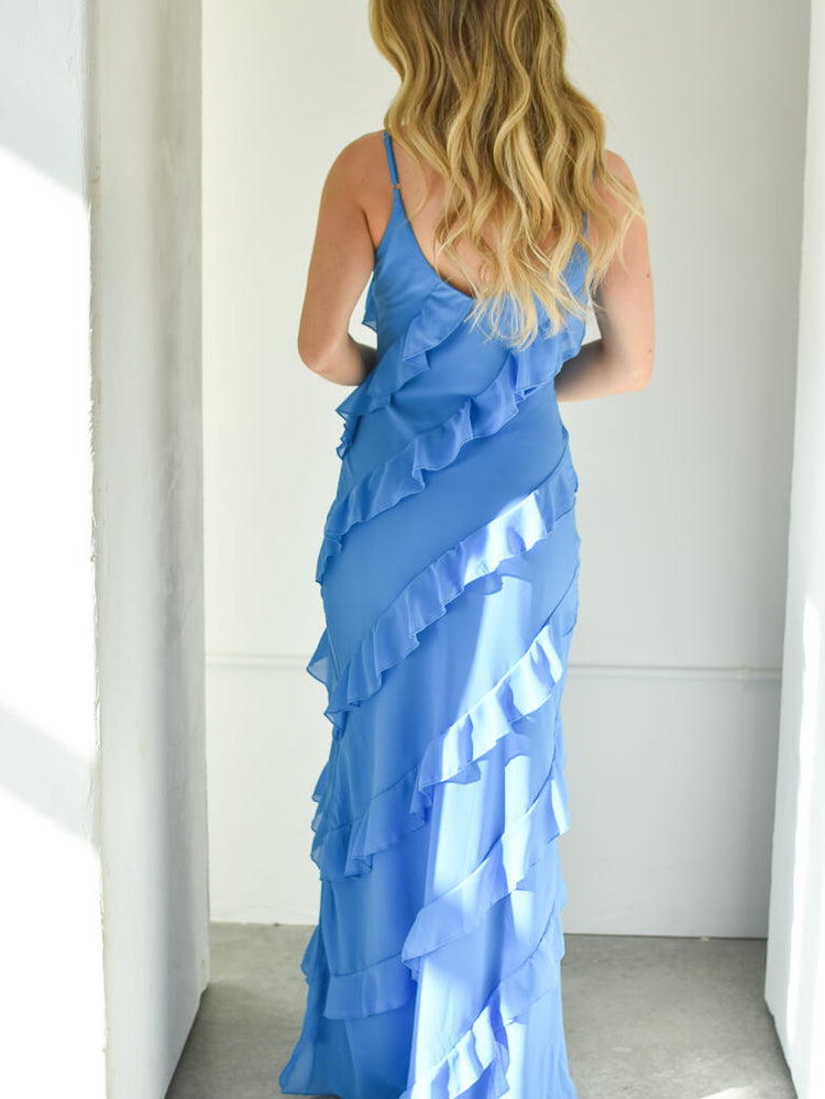 Gisele Blue Ruffle Maxi Dress
