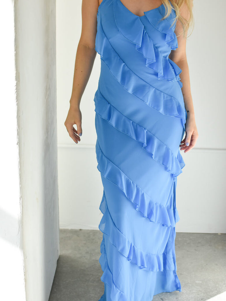 Gisele Blue Ruffle Maxi Dress