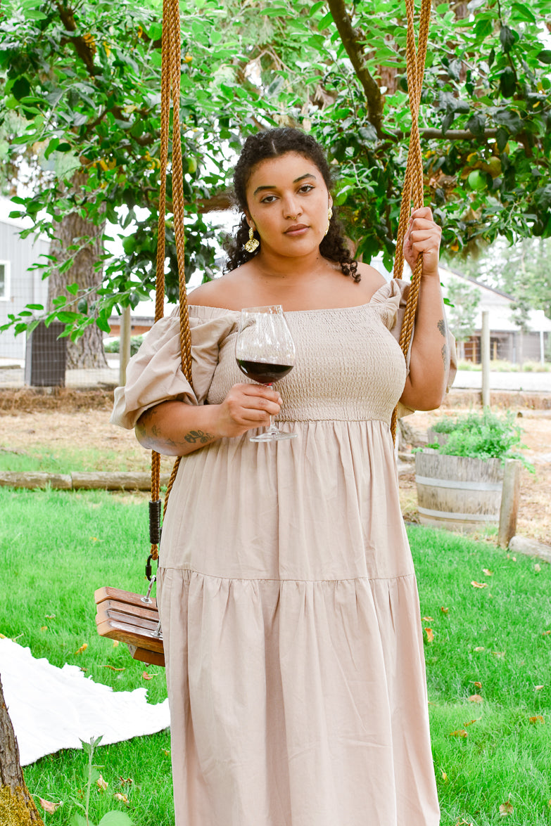 Heath Puff Sleeve Midi Dress - Taupe 1XL Heath Puff Sleeve Midi Dress - Taupe 1XL