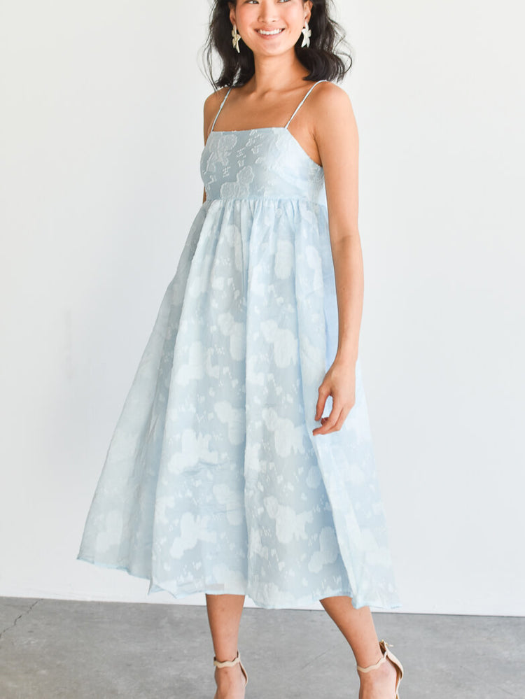 Helena Blue Jacquard Midi Dress