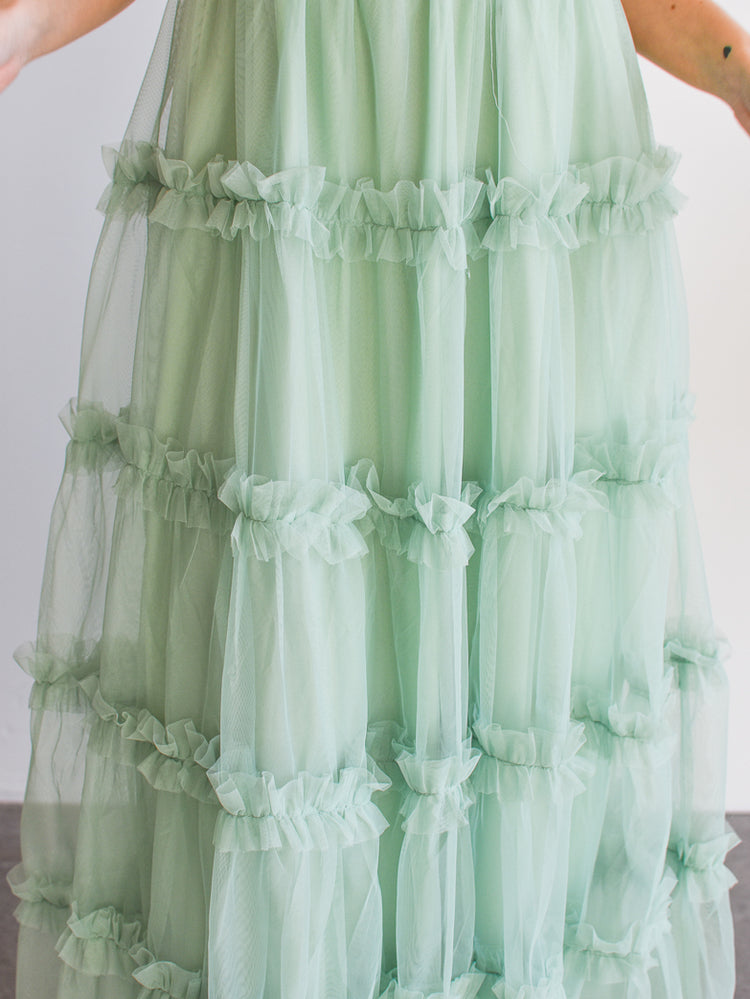 green tulle maxi dress
