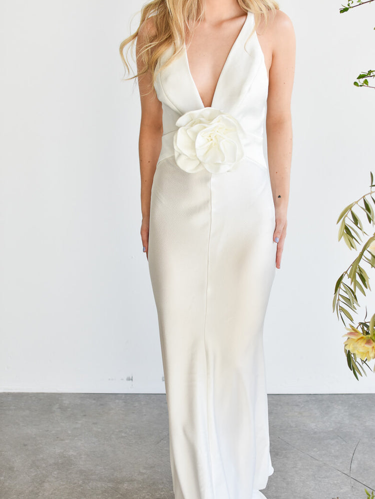 Lila White Rosette Gown