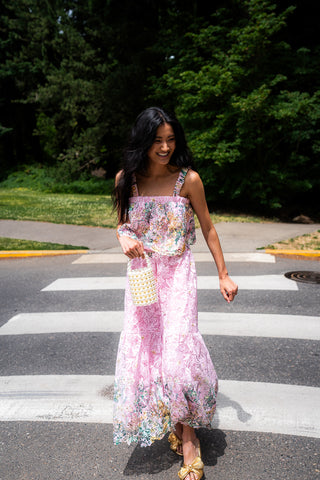 pink and green lace floral two piece set
