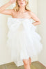 Lowery Swiss Dot Bow Mini Dress -White