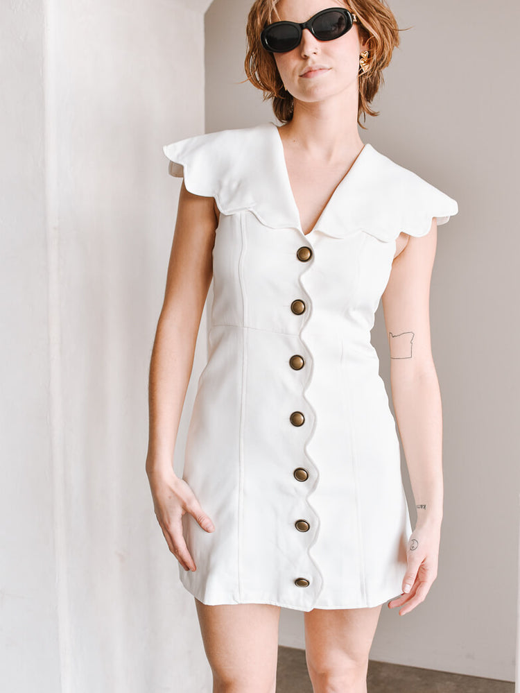 Narbonne White Scalloped Mini Dress