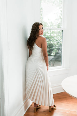 Olympia Pearl Pleated One Shoulder Gown