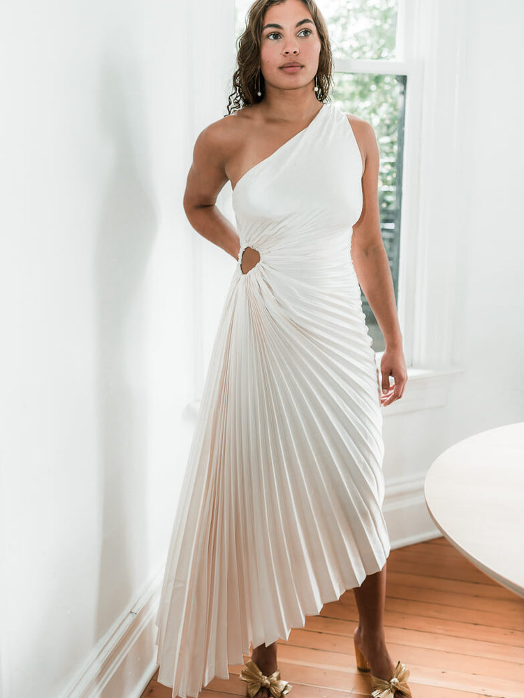 Olympia Pearl Pleated One Shoulder Gown