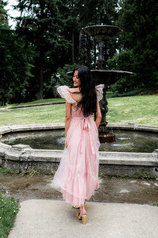 orsay pink midi dress with bow belt, pink bridesmaids dress