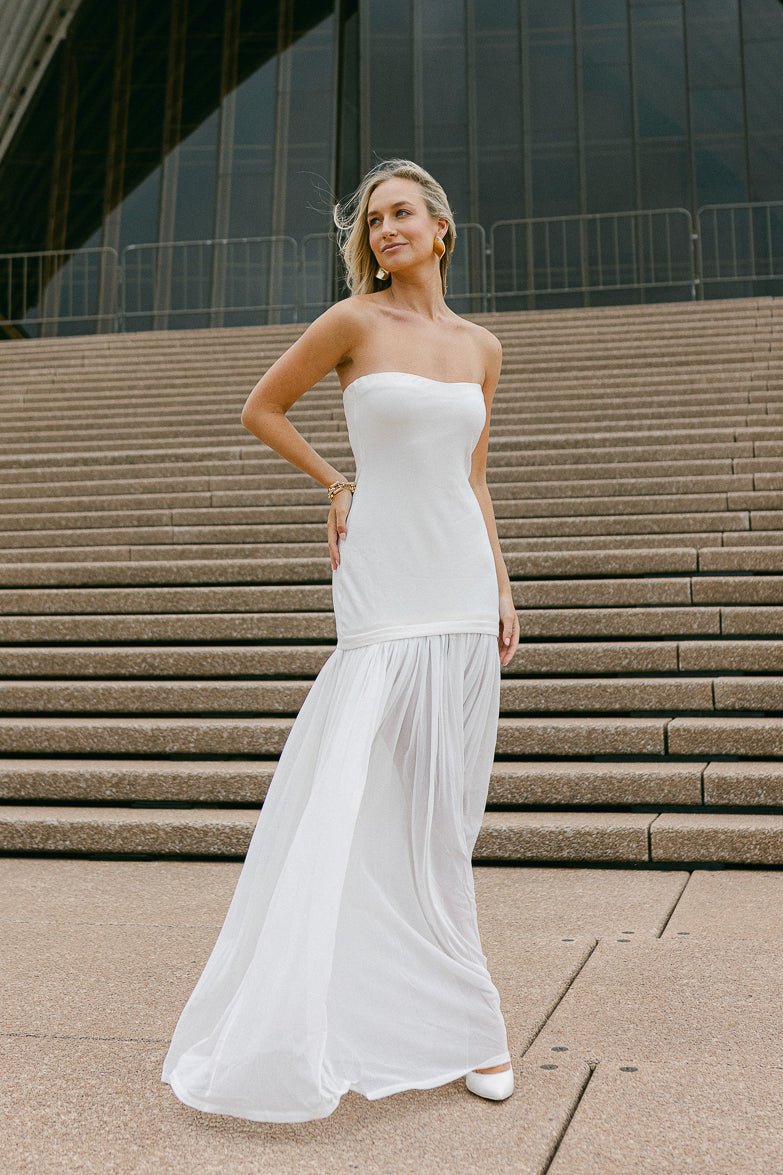 sheer skirt dress Shona Joy - Halo Maxi - Ivory Captivating and elegant Unforgettable Strapless Maxi Dress with