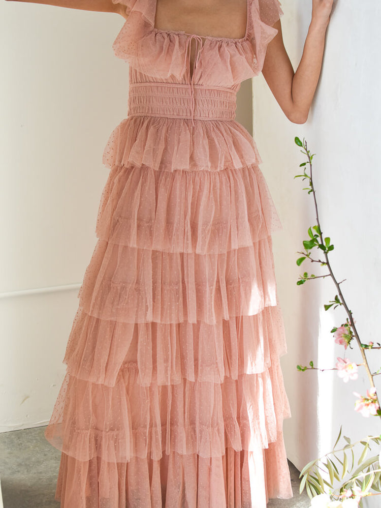 Valensole Swiss Dot Maxi Dress - Pink