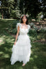 white swiss dot tiered tulle maxi dress with smocked waist