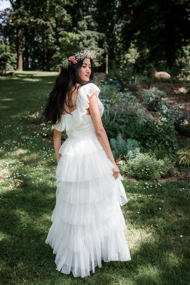 Valensole Swiss Dot Maxi Dress White