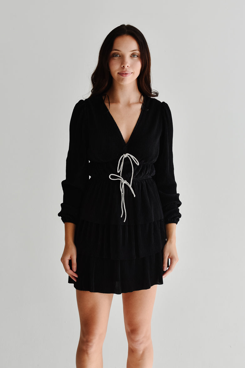 Wren Rhinestone Bow Mini Dress - FINAL SALE M / Black Wren Rhinestone Bow Mini Dress - FINAL SALE M / Black