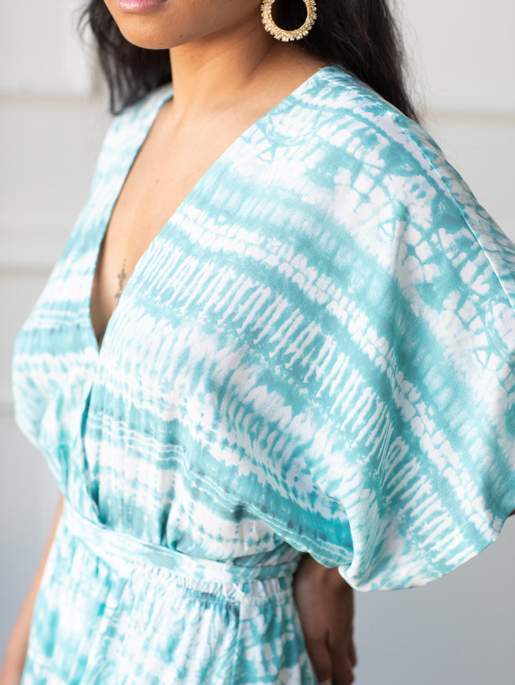 St. Barts Teal Tie-Dye Kimono Maxi Dress