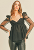 black tulle top with rhinestone straps