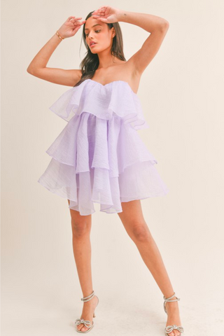 Aerin Lilac Strapless Tiered Mini Dress