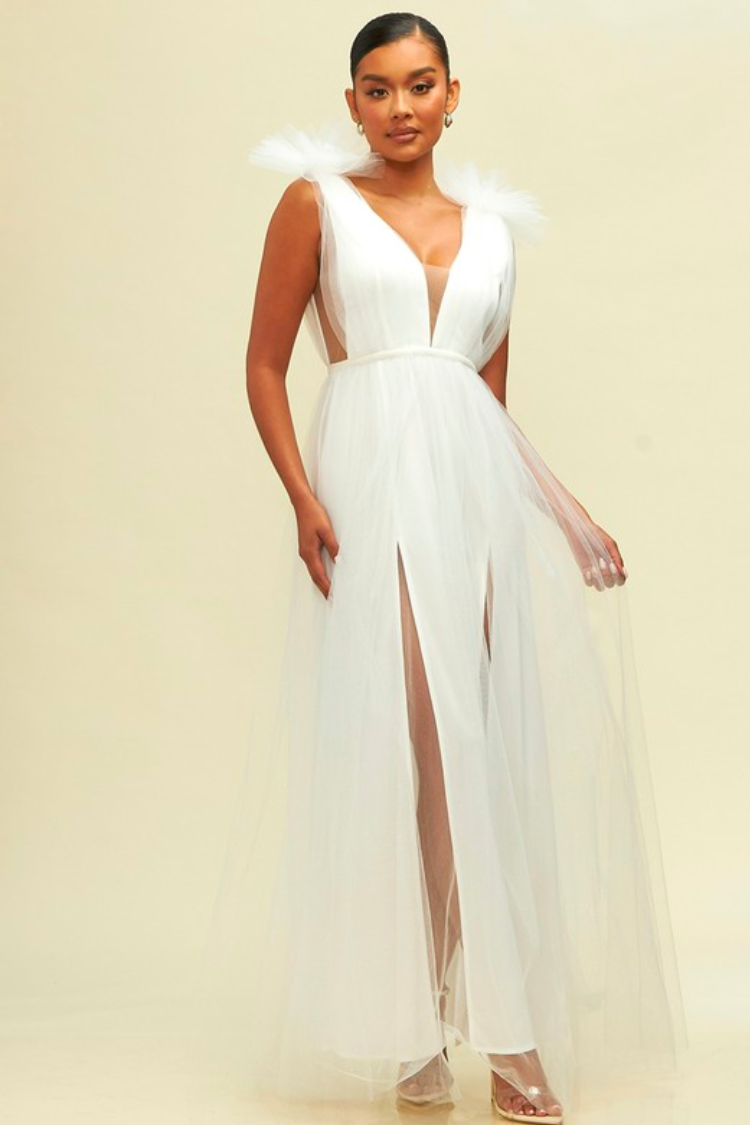 Deep v tulle dress hotsell