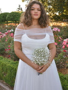 amsale tulle midi dress, plus size wedding dress, plus size tulle dress, tulle midi dress