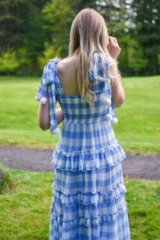 berenice blue and white gingham maxi dress from sundress