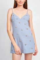 bijou light blue mini dress with crystal studs en saison