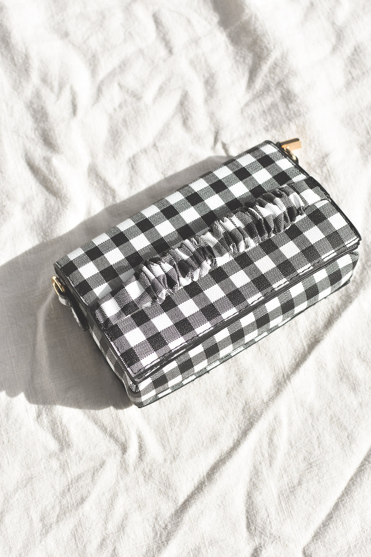 gingham clutches, pink gingham clutch, black gingham clutch