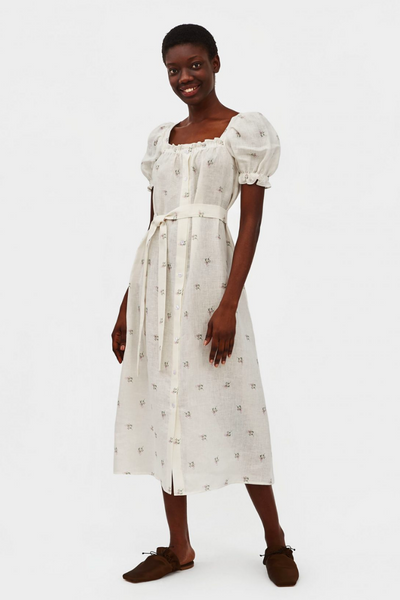Brigitte Linen Midi Dress - Bouquets