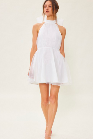 Cece White Bow Back Halter Mini Dress