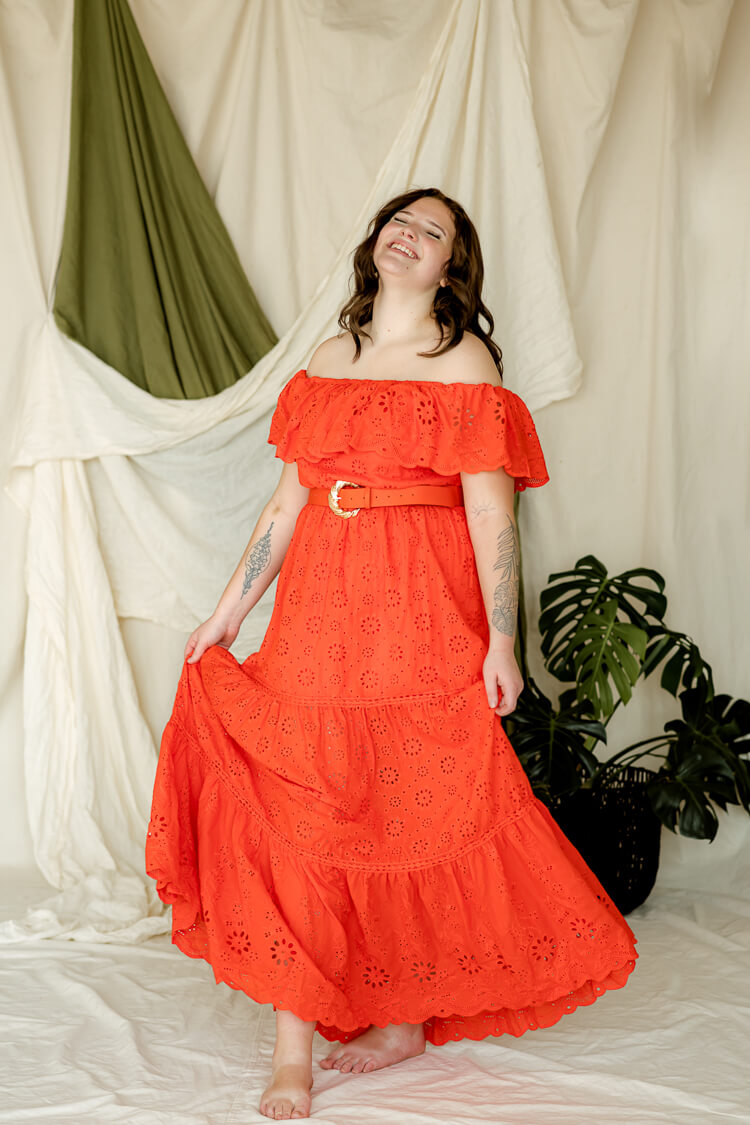 cecilia eyelet orange plus size maxi dress