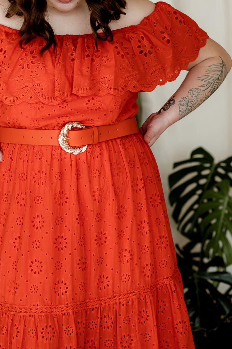 cecilia eyelet orange plus size maxi dress