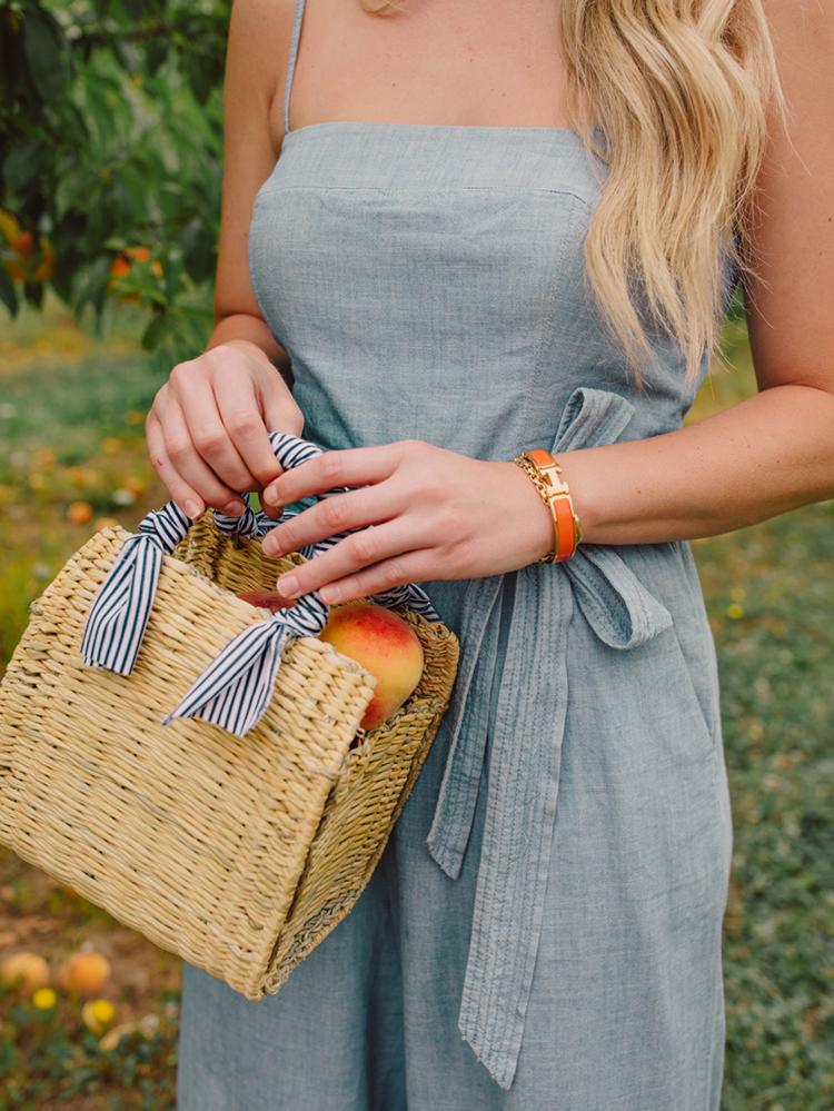 blue dress bag Newport Striped Fabric Handle Straw Bag