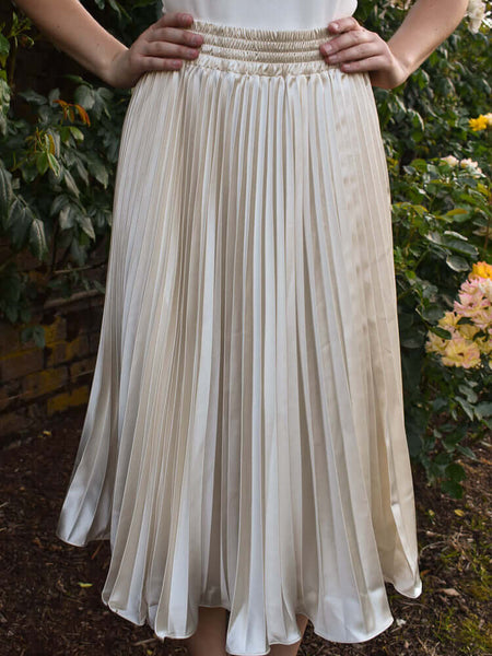 Cream Pleated Satin Midi Skirt FINAL SALE – Confête
