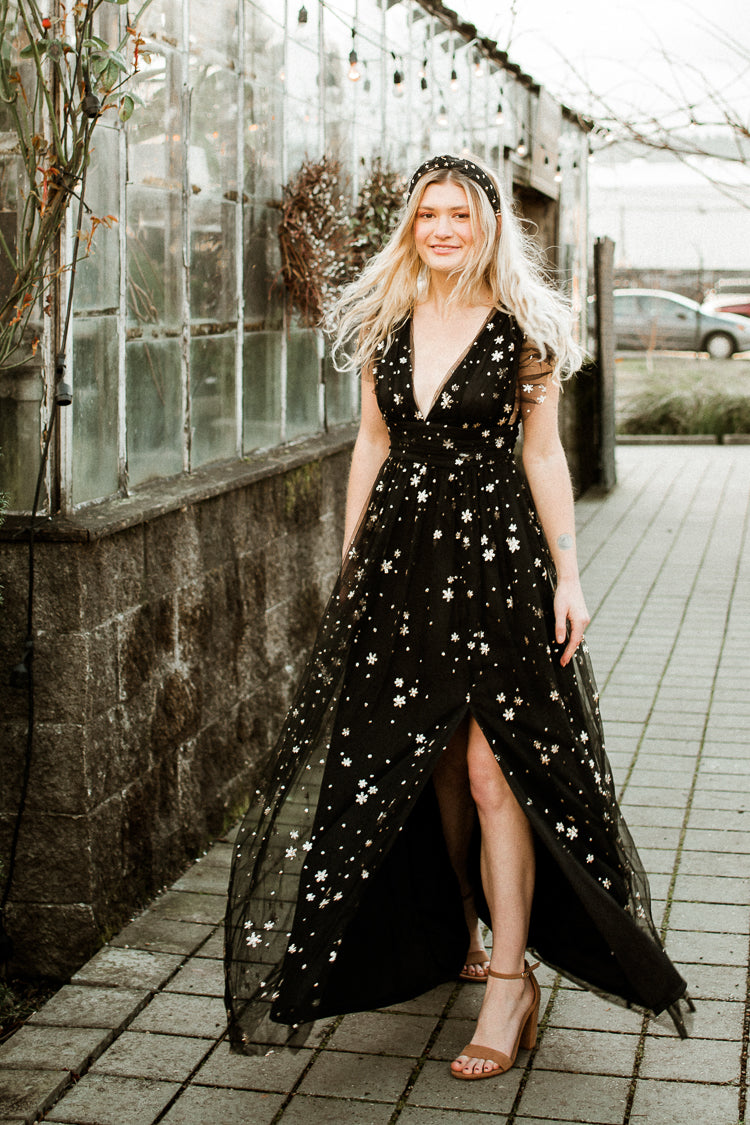 Starry Eyed Sequin Star Mesh Maxi - Black - Black / S Starry Eyed Sequin Star Mesh Maxi - Black - Black / S