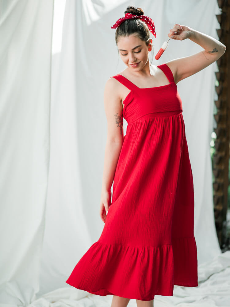 red dress, red midi dress, memorial day outfits, memorial day red dress, red cotton dress